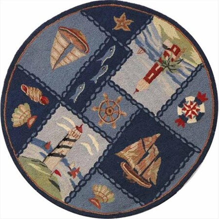Safavieh 3 ft. x 3 ft. Round- Country and Floral Chelsea Blue Hand Hooked Rug HK267A-3R